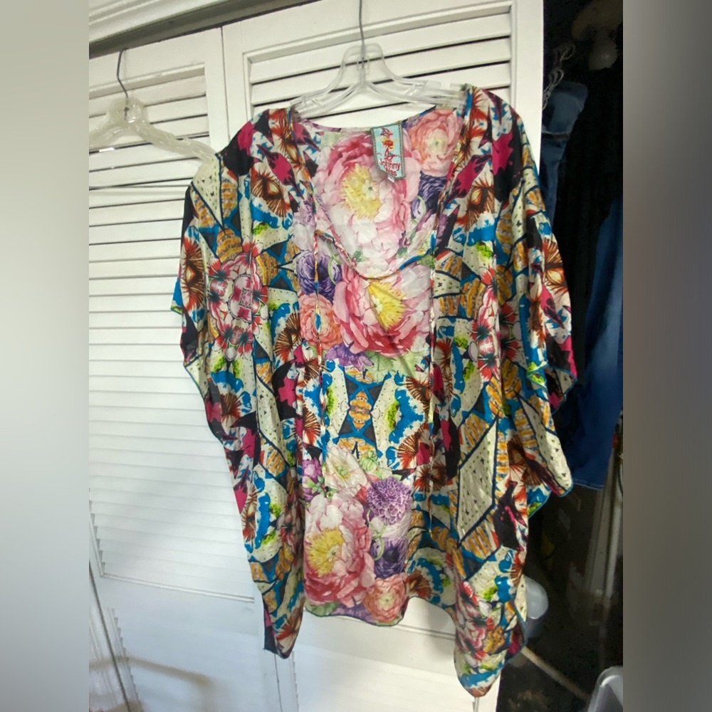 Johnny Was Colorful Floral Kimono Blouse/Swim Cover Up